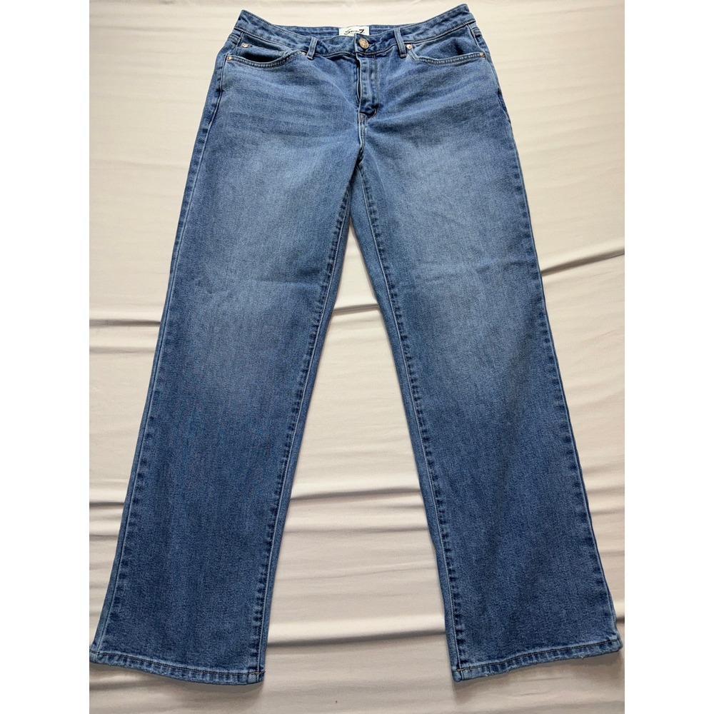 Seven7 Loose Straight Leg Jeans Womens 8 Medium Wash Blue High Rise Denim Pants
